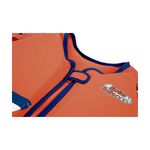 Camisa flotador para niño/niña con mangas talla 3-6 años M/L Swim Safe Bestway, acercamiento al cierre y logo en tela naranja