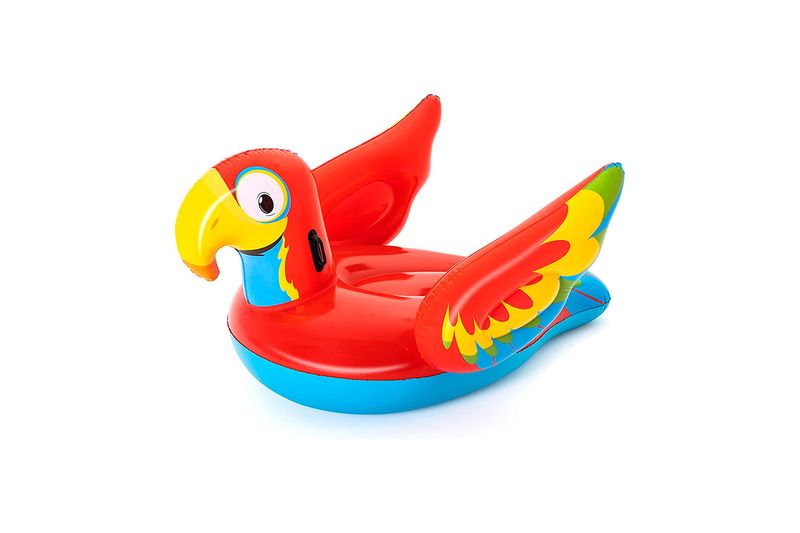 Flotador Peppy Parrot 6 pies 8 x 8 pulgadas x 52 pulgadas Bestway, inflable con forma de loro rojo, amarillo y azul