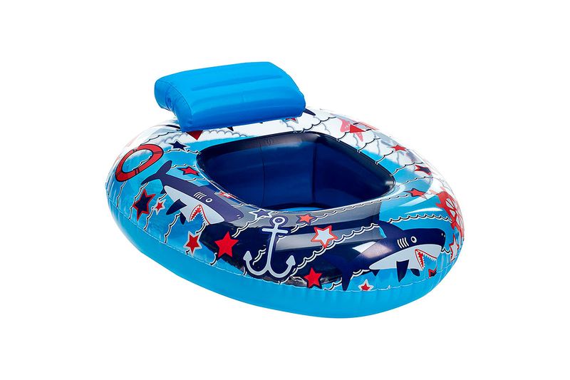 Flotador Baby Watercraft 24 meses-10 años Bestway, inflable azul con diseño de tiburones, anclas y estrellas