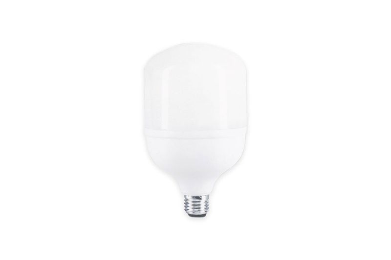 Bombillo LED alta potencia E27/E40 30 W 2700 lm 6500 K 120-277 V Ilukon, vista frontal del bombillo blanco con base metálica