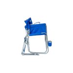 Silla de camping plegable exterior Waterside azul GCI Outdoor, vista lateral trasera con portavasos y estructura gris