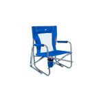 Silla de camping plegable exterior Waterside azul GCI Outdoor, vista frontal con portavasos y estructura gris