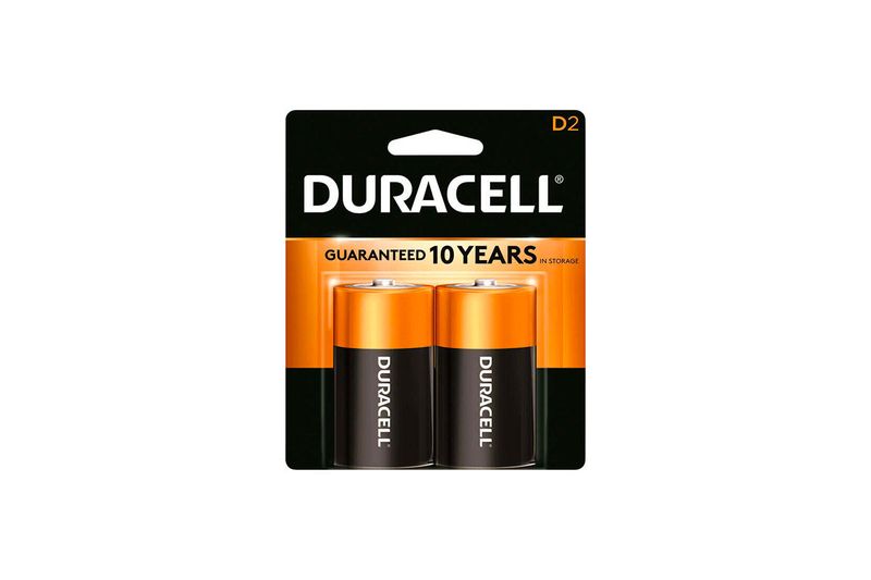 Batería alcalina D 2 piezas Duracell, empaque blister con dos pilas de color negro y naranja