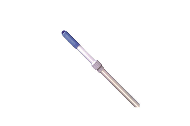Tubo telescópico para piscina 5-15 pies Ace, vista lateral del tubo extendido con mango azul y ajuste central blanco