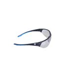 Lente de seguridad gris General Electric Sport antiempaño UV, vista lateral donde se aprecian los detalles azules en las