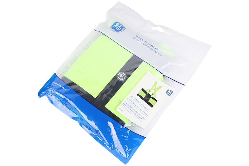 Cinturón de peso para espalda General Electric talla M verde, producto dentro de su empaque plástico transparente