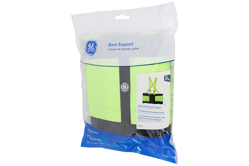 Cinturón de peso para espalda General Electric talla XL verde, empaque plástico con etiqueta técnica y logo de GE