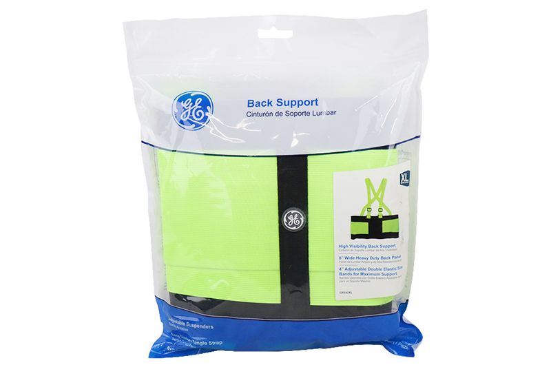 Cinturón de peso para espalda General Electric talla XL verde, empacado en bolsa plástica transparente con etiqueta