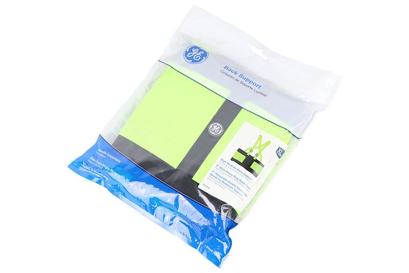 Cinturón de peso para espalda General Electric talla XL verde, empaque plástico transparente con detalles en azul