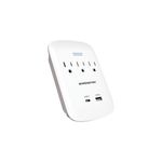 Protector de sobretensiones 3 salidas 15 amp y 1 USB-1 tipo C Monster, vista frontal del dispositivo blanco con puertos