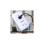 Protector de sobretensiones 3 salidas 15 amp y 1 USB-1 tipo C Monster, blanco con cables conectados en sus puertos