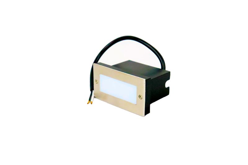 Luminaria empotrable de pared exterior níquel LED 0.6 W 3000K Cerdeña I Tecnolite, vista lateral con cable de conexión