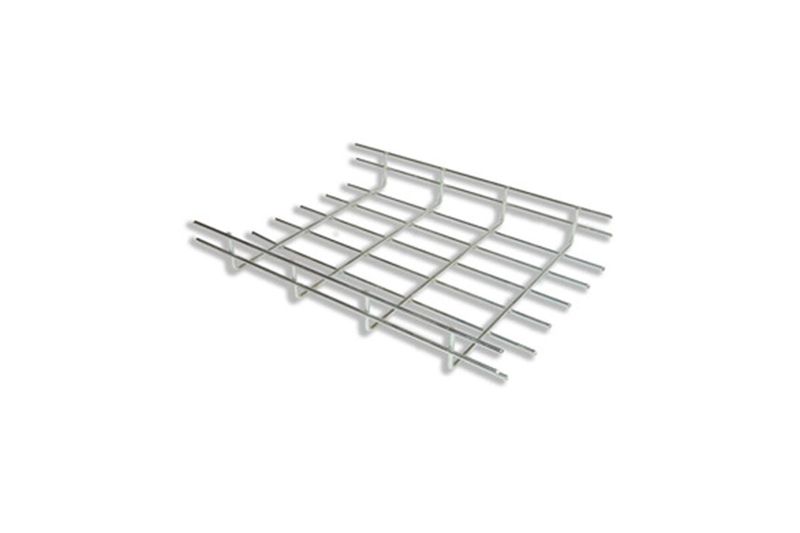 Bandeja tipo rejilla 200x50x3000 mm Newlink, vista diagonal de la estructura metálica cuadriculada en color blanco