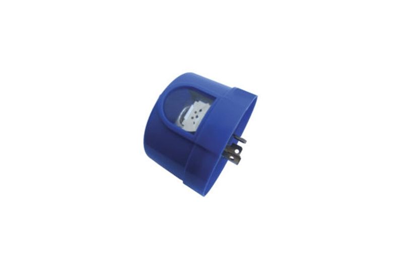 Fotocelda sin base 1000 W 105/285 V Eagle, dispositivo de color azul visto desde un ángulo lateral superior