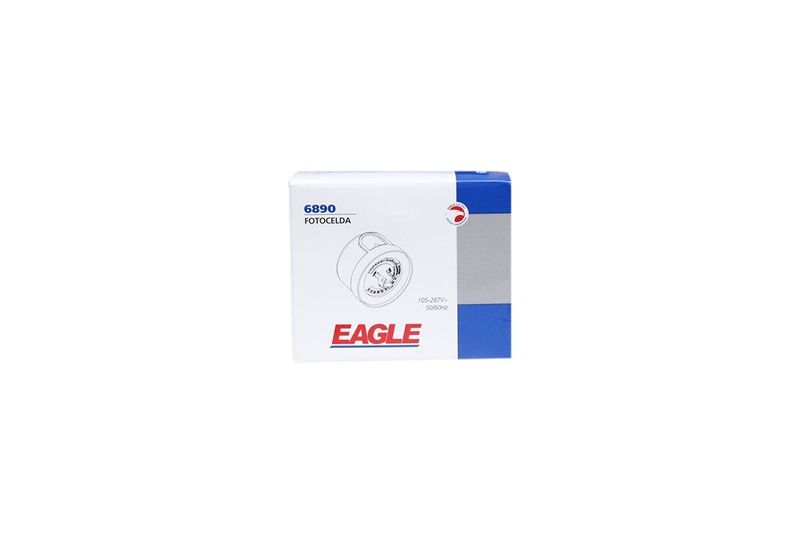 Fotocelda sin base 1000 W 105/285 V Eagle, vista frontal de su empaque blanco y azul con ilustración del producto