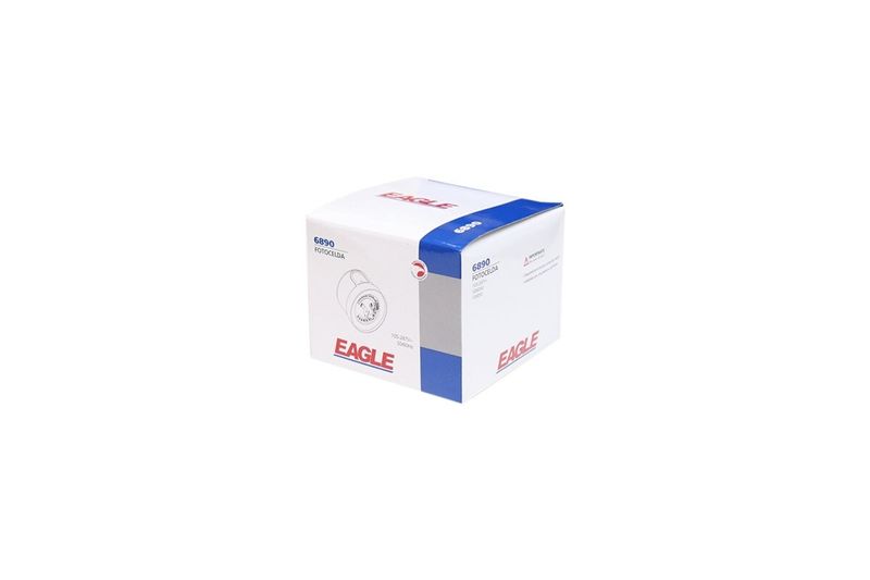 Fotocelda sin base 1000 W 105/285 V Eagle, en su empaque de cartón blanco con detalles en azul y rojo