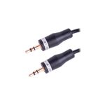 Cable audio estéreo 3.5 mm 12 pies Monster, primer plano de los dos conectores dorados con recubrimiento negro