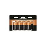 Batería alcalina D 8 piezas Duracell, empaque frontal con pilas negras y cobre alineadas en dos filas