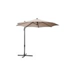 Sombrilla para terraza redonda Mónica azul oscuro 2.7 mts inclinable Koopman, vista lateral abierta con base en cruz