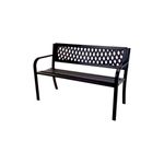 Banca para jardín 119 x 50 x 75 cm acero negro Koopman, vista frontal diagonal con respaldo de diseño en rombos