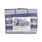 Juego de edredón Queen 3 piezas estampado Lyery navy CHD Home, empaque plástico con foto del producto instalado