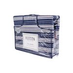 Juego de edredón Queen 3 piezas estampado Lyery navy CHD Home, empaque transparente con etiqueta blanca y azul
