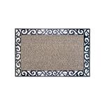 Alfombra entrada con borde marrón topo 18 x 30 pulgadas GrassWorx, vista superior con marco decorativo de filigrana negra