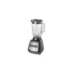 Licuadora 10 velocidades 1.25 litros negra Black+Decker, vista frontal completa con jarra de vidrio y base negra