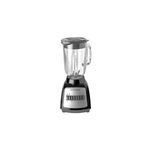Licuadora 10 velocidades 1.25 litros negra Black+Decker, vista frontal con vaso de vidrio transparente y base negra