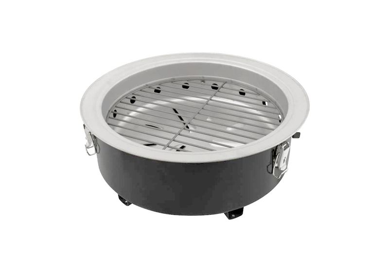 Ahumador/parrilla de carbón tipo bala compacto 376 pulgadas negro Dyna-Glo, vista superior abierta con rejilla metálica