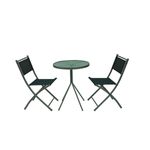 Set de mueble plegable 3 piezas gris Bistró, mesa redonda y dos sillas plegables vistas de frente
