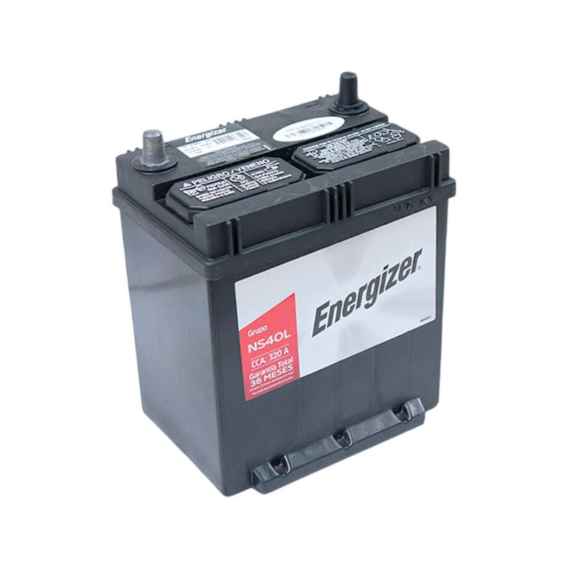 Batería Energizer EN-NS40ZL 320 CCA 320 amp, vista en perspectiva desde arriba mostrando los polos y etiquetas superiores