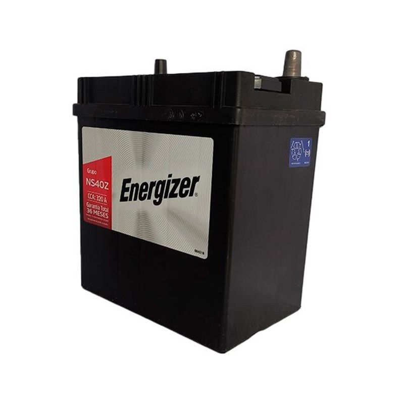 Batería Energizer EN-NS40Z-320, CCA 320 amp, vista en perspectiva desde arriba resaltando los bornes metálicos