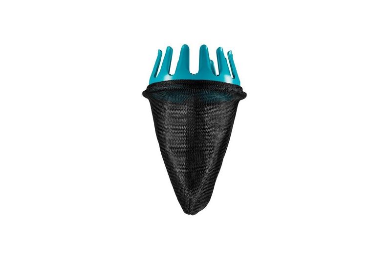 Recolector de frutas cabeza ajustable Combisystem 3115-20 Gardena, vista frontal con cabeza azul y bolsa de malla negra