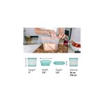 Bolsa de silicone Zip Top de 24 onzas teal, gráfico con dimensiones de altura, ancho, profundidad y volumen
