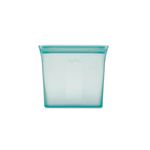 Bolsa de silicone Zip Top de 24 onzas 1 pieza teal, vista frontal centrada con el logotipo de la marca en el centro