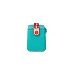 Hielera 11 qt rojo Tag A Long con correa Igloo, vista frontal en color turquesa con cierre y correa rojas