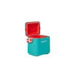 Hielera 11 qt rojo Tag A Long con correa Igloo, abierta mostrando el interior rojo y exterior turquesa