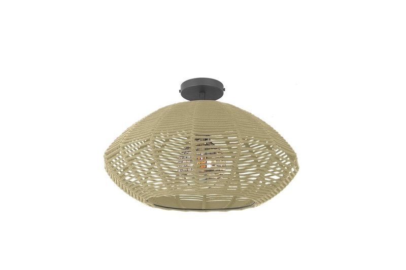 Luminaria de techo Maruni cobre/cuerda arena 35 cm 1xE27 Blumenau, vista frontal de la pantalla tejida y base negra