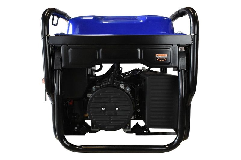 Generador a gasolina Hyundai de 11500 W, 22 HP y 110/220 V, vista frontal del motor y tanque azul con marco negro
