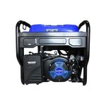 Generador a gasolina Hyundai de 11500 W, 22 HP y 110/220 V, vista frontal del motor con rejilla azul y chasis negro