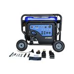 Generador a gasolina Hyundai de 11500 W, 22 HP y 110/220 V, vista frontal con accesorios y herramientas en la base