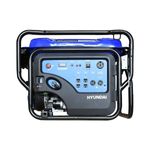 Generador a gasolina Hyundai de 11500 W, 22 HP y 110/220 V, primer plano del panel de control con tomas de corriente