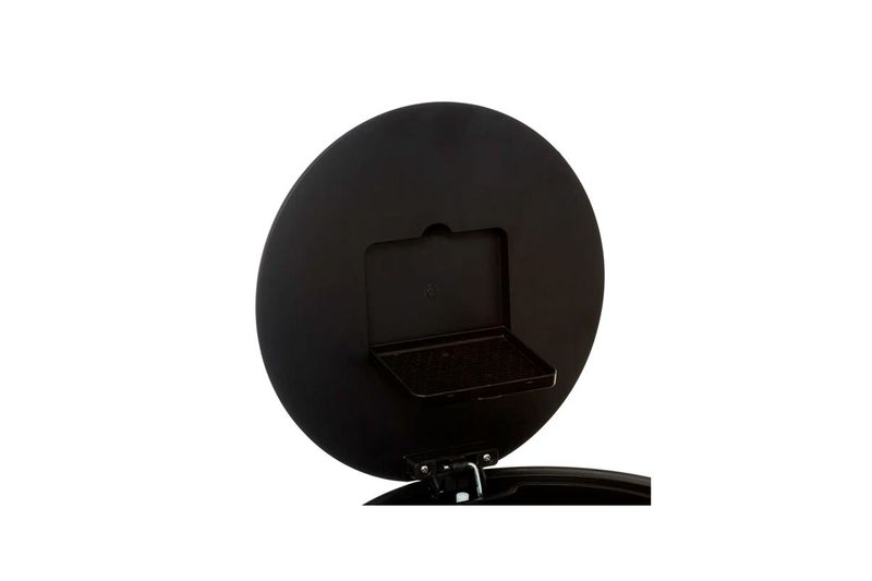 Basurero de pedal 30 l metálico negro 5five, vista interna de la tapa abierta con soporte para bolsa