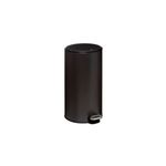 Basurero de pedal 30 l metálico negro 5five, vista frontal del cuerpo cilíndrico con pedal plateado en la base