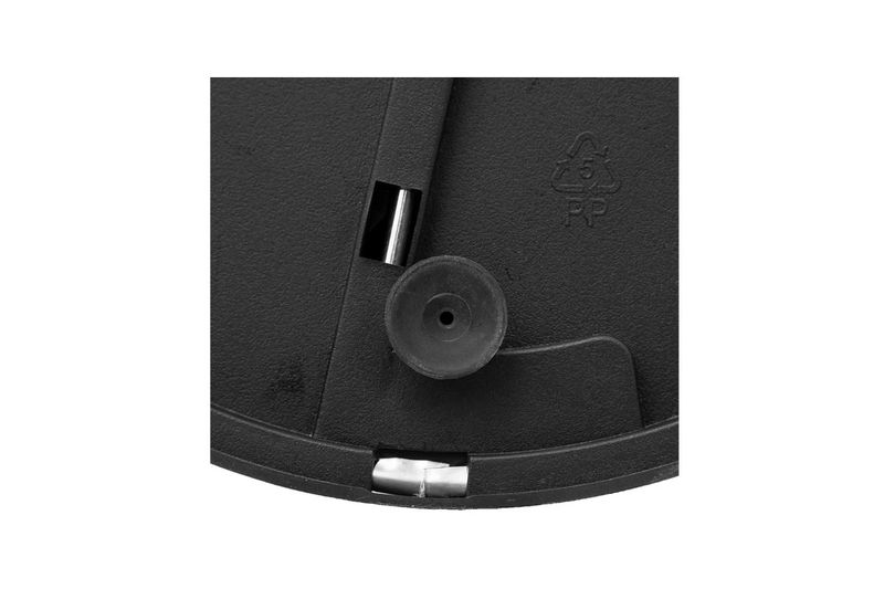 Basurero de pedal 30 l metálico negro 5five, primer plano del mecanismo inferior y base de plástico negro