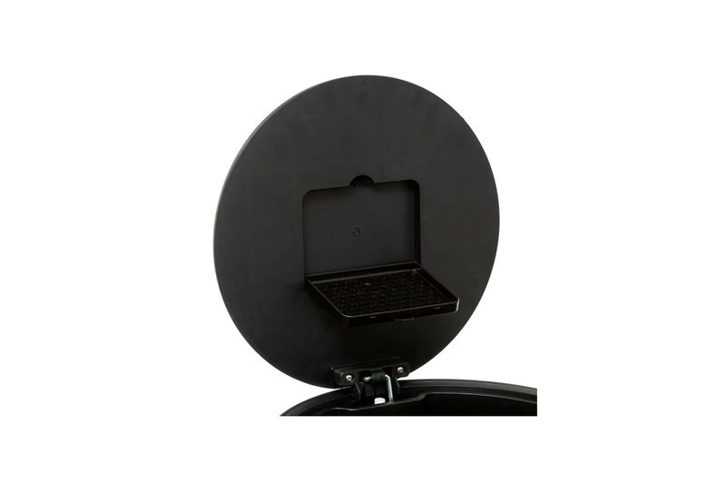 Basurero de pedal 30 L metálico acero 5five, vista interior de la tapa negra abierta con soporte para bolsa