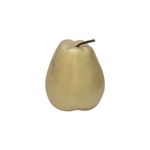 Figura decorativa pera 15 cm Concepts, detalle frontal de la superficie brillante en color dorado con tallo marrón