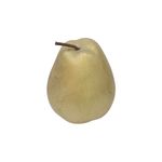 Figura decorativa pera 15 cm Concepts, vista frontal del adorno en color dorado con textura granulada y tallo marrón