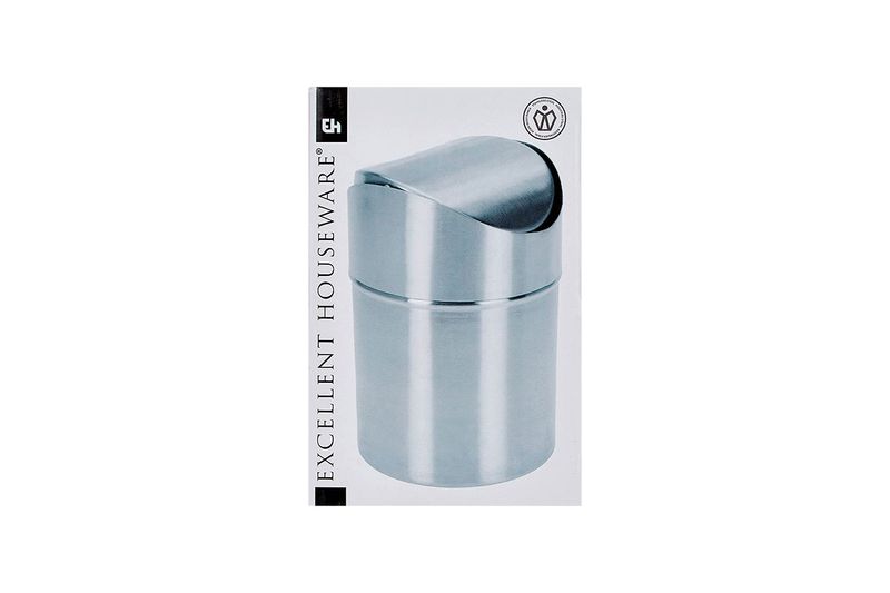 Mini basurero 1.5 l tapa giratoria Koopman, producto dentro de su empaque blanco con texto lateral